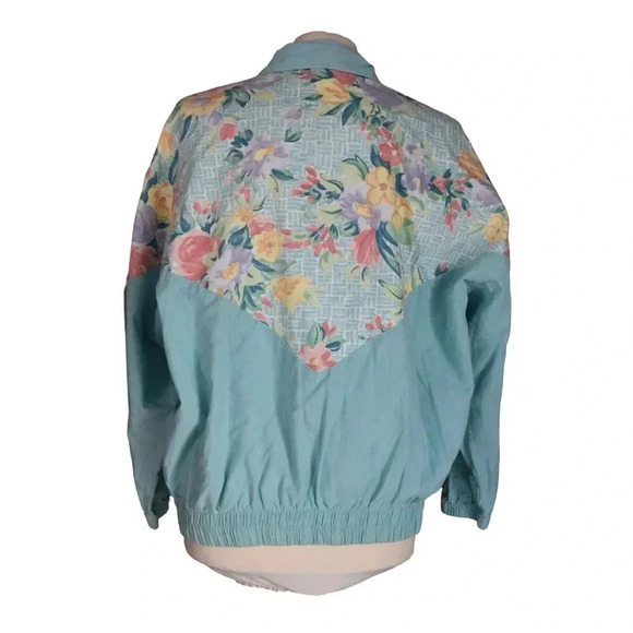 Southern Stitches || Quintessential 80's 90's Pastel Floral Cotton Zip Jacket XS - Picture 5 of 9